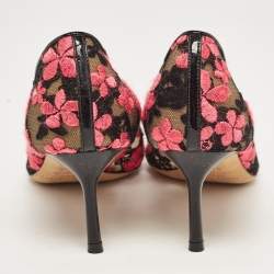 Pre Owned Jimmy Choo Multicolor Lace and Patent Pointed Pumps Size 37.5