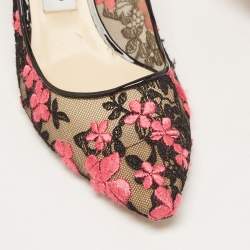 Pre Owned Jimmy Choo Multicolor Lace and Patent Pointed Pumps Size 37.5