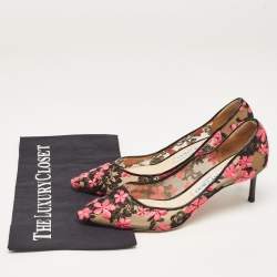 Pre Owned Jimmy Choo Multicolor Lace and Patent Pointed Pumps Size 37.5