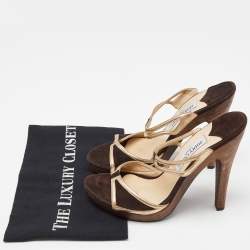 Jimmy Choo Brown/Metallic Gold Suede and Leather Strappy Platform Sandals Size 39