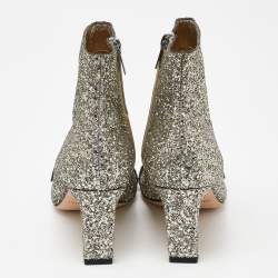 Pre Owned Jimmy Choo Metallic Silver Glitter Hanover Crystal Embellished Pointed Toe Booties Size 39