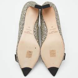 Pre Owned Jimmy Choo Metallic Silver Glitter Hanover Crystal Embellished Pointed Toe Booties Size 39