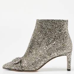 Pre Owned Jimmy Choo Metallic Silver Glitter Hanover Crystal Embellished Pointed Toe Booties Size 39
