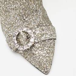 Pre Owned Jimmy Choo Metallic Silver Glitter Hanover Crystal Embellished Pointed Toe Booties Size 39