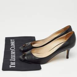 Pre Owned Jimmy Choo Black Leather Evelyn Peep Toe Pumps Size 38
