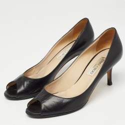 Pre Owned Jimmy Choo Black Leather Evelyn Peep Toe Pumps Size 38