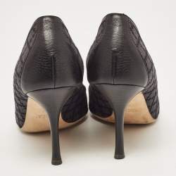 Gucci Two Tone Diamante Canvas and Leather Icon Bit Peep Toe Pumps Size 38