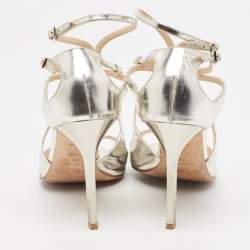 مملوكة مسبقًا Jimmy Choo Metallic Silver Foil Leather Lang Strappy Sandals Size 39