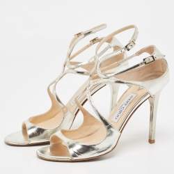 مملوكة مسبقًا Jimmy Choo Metallic Silver Foil Leather Lang Strappy Sandals Size 39