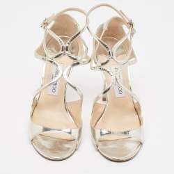 مملوكة مسبقًا Jimmy Choo Metallic Silver Foil Leather Lang Strappy Sandals Size 39