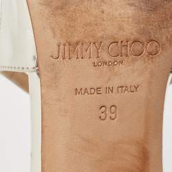 مملوكة مسبقًا Jimmy Choo Metallic Silver Foil Leather Lang Strappy Sandals Size 39