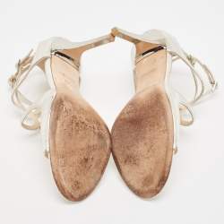 مملوكة مسبقًا Jimmy Choo Metallic Silver Foil Leather Lang Strappy Sandals Size 39