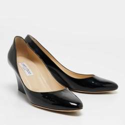 Pre Owned Jimmy Choo Black Patent Gilbert Wedge Pumps Size 39
