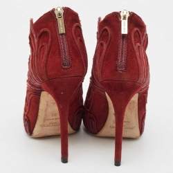 Jimmy Choo Burgundy Suede Floral Cut Out Peep Toe Ankle Booties Size 38