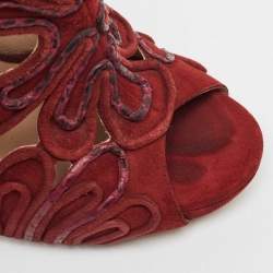 Jimmy Choo Burgundy Suede Floral Cut Out Peep Toe Ankle Booties Size 38