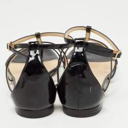 Pre Owned Jimmy Choo Black Patent Strappy Flat Sandals Size 39