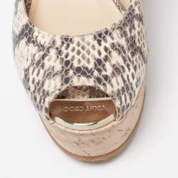 Pre Owned Jimmy Choo Two Tone Embossed Snakeskin Praise Wedge Slingback Pumps Size 36.5