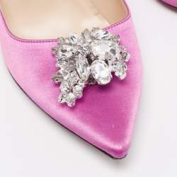 مملوكة مسبقًا Jimmy Choo Pink Satin Manda Crystal Embellished Pointed Toe Pumps Size 37.5
