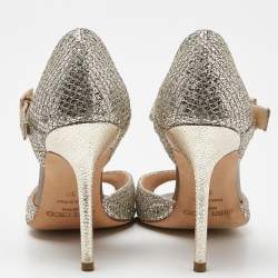 Pre Owned Jimmy Choo Silver/Gold Coarse Glitter Mary Jane Sandals Size 38