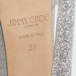 Pre Owned Jimmy Choo Silver Glitter Max Ankle Strap Sandals Size 39