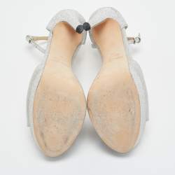 Pre Owned Jimmy Choo Silver Glitter Max Ankle Strap Sandals Size 39