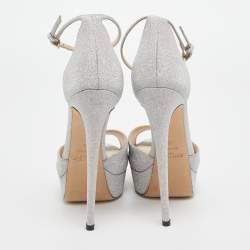 Pre Owned Jimmy Choo Silver Glitter Max Ankle Strap Sandals Size 39