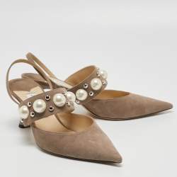 Pre Owned Jimmy Choo Grey Suede Breslin Slingback Pumps Size 40