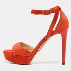 Jimmy Choo Orange Suede Ankle Strap Sandals Size 35.5