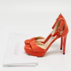 Jimmy Choo Orange Suede Ankle Strap Sandals Size 35.5