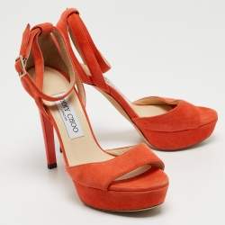 Jimmy Choo Orange Suede Ankle Strap Sandals Size 35.5