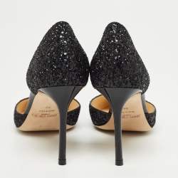Pre Owned Jimmy Choo Black Glitter Logan Pointed Toe Pumps Size 39
