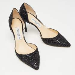 Pre Owned Jimmy Choo Black Glitter Logan Pointed Toe Pumps Size 39