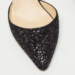Pre Owned Jimmy Choo Black Glitter Logan Pointed Toe Pumps Size 39