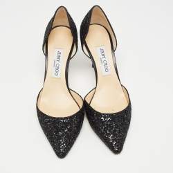 Pre Owned Jimmy Choo Black Glitter Logan Pointed Toe Pumps Size 39