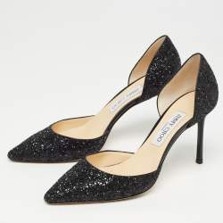 Pre Owned Jimmy Choo Black Glitter Logan Pointed Toe Pumps Size 39