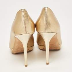 Jimmy Choo Gold Textured Leather Luna Pumps Size 38.5