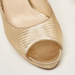 Jimmy Choo Gold Textured Leather Luna Pumps Size 38.5