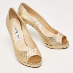 Jimmy Choo Gold Textured Leather Luna Pumps Size 38.5