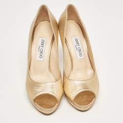 Jimmy Choo Gold Textured Leather Luna Pumps Size 38.5