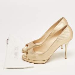 Jimmy Choo Gold Textured Leather Luna Pumps Size 38.5