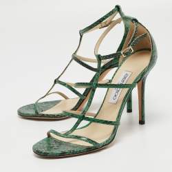 Jimmy Choo Green Embossed Snakeskin Dori Sandals Size 40