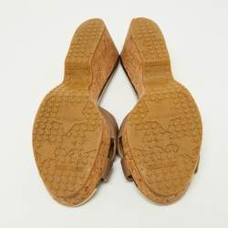 Pre Owned Jimmy Choo Brown Leather and Cork  Prima Wedge Sandals Size 38.5
