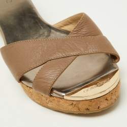 Pre Owned Jimmy Choo Brown Leather and Cork  Prima Wedge Sandals Size 38.5