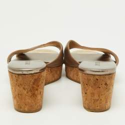 Pre Owned Jimmy Choo Brown Leather and Cork  Prima Wedge Sandals Size 38.5