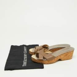 Pre Owned Jimmy Choo Brown Leather and Cork  Prima Wedge Sandals Size 38.5