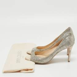 Jimmy Choo Silver/Gold Glitter Fabric Evelyn Pumps Size 39.5