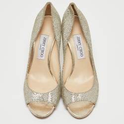 Jimmy Choo Silver/Gold Glitter Fabric Evelyn Pumps Size 39.5