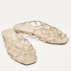 Pre Owned Jimmy Choo Gold Leather Sai Flats Size 41