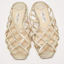 Pre Owned Jimmy Choo Gold Leather Sai Flats Size 41