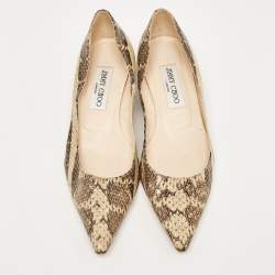 Jimmy Choo Beige/Brown Snakeskin Embossed Leather Anouk Pumps Size 35.5    